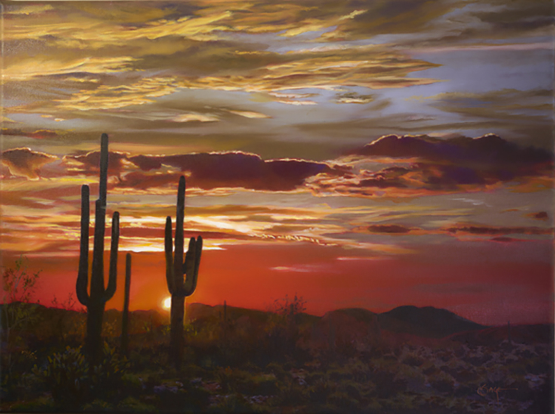‘Sunset’ peaceful gratitude<br />
18×24 Oil Custom Framed<br />
1400.